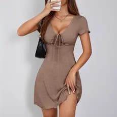 Vestido com decote em V, roupas femininas de verão, laço francês Slim fit cintura estreita S