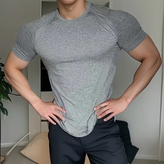 Calças esportivas de secagem rápida, camisetas de treinamento de manga curta, Tops masculinos com gola redonda, adequada