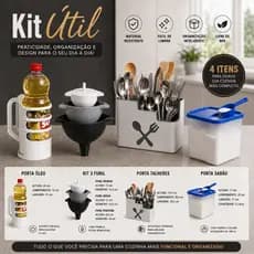 Kit 4 Itens Casa Cozinha Organizada Porta Talher Porta Óleo Kit Funil Porta Sabão Moderno Luxo