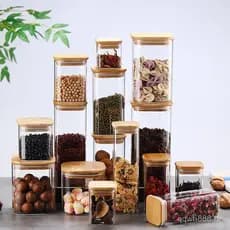 Pote de chá quadrado de vidro borossilicato, pote de armazenamento de frutas secas e grãos para cozinha, pote de armazen