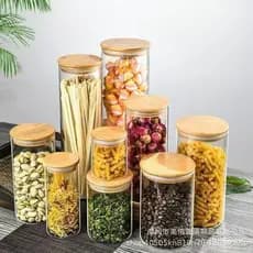 Pote de vidro com tampa, recipiente de armazenamento transparente para cozinha, pote para chá, pote de alimentos de gran