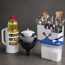 Kit Utilidades Casa Cozinha Porta Óleo Porta Talheres Kit 3 Funil Organizador Porta Sabão Bancada