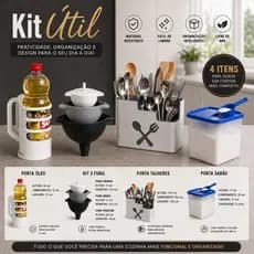 Kit 4 Itens Casa Cozinha Organizada Porta Talher Porta Óleo Kit Funil Porta Sabão Moderno Luxo