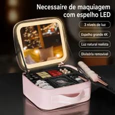 Kit Maleta Maquiagem completo Profissional Com Espelho e Luz Led e paleta de maquiagem