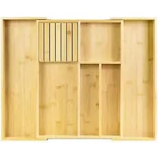 Organizador De Gaveta De Talheres De Bambu VaeFae Para Cozinha , Utensílios Expansível Com Bloco De Faca , Bandeja Divis