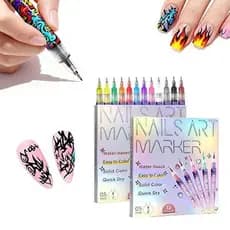 Conjunto de canetas para nail art de 12 cores – canetas acrílicas de secagem rápida, adequadas para nail art DIY e desig