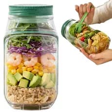 SALADJar-SelatePodMasonJarSideOpen, pote para salada com abertura lateral, adequado para o almoço, recipiente portátil p