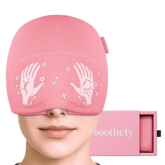 Boné HefyHeadacheReliefCap com Máscara para Olhos Deslizante Integrada-360 ° Chapéu de Compressão e Resfriamento para Te