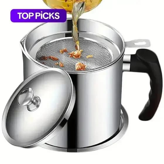 Pote de Óleo em Aço Inoxidável com Bandeja e Tampa, Escorredor de Óleo de Cozinha, Recipiente para Gordura de Bacon, Ace