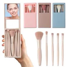 Conjunto de Pincéis de Maquiagem com Espelho de Beleza, Pincel para Corretivo, Essenciais de Viagem para Mulheres, Integ