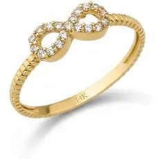 Anel De Ouro Sólido Real 14K Para Mulheres , Zircônia Cúbica Infinita , Faixa Empilhável , Espessura De 1.65 mm