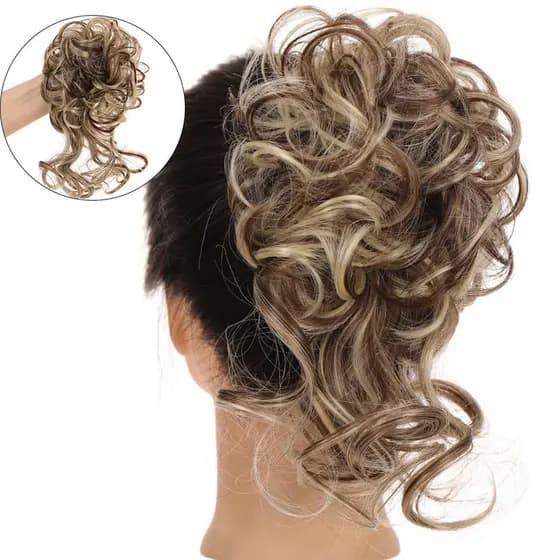 Peruca de Coque Encaracolado e Volumoso com Aparência Natural, Acessório de Noiva para Mulheres CCVF