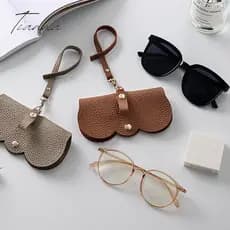 Estojo portátil anti-pressão para óculos de sol, design simples, adequado para pacientes com miopia, feito de couro, RD4