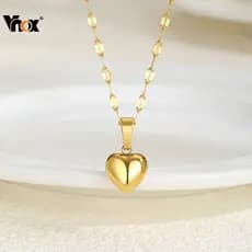 Colar com Pingente de Coração em Aço Inoxidável Banhado a Ouro 18K Vnox, Estilo Feminino, Antioxidante, Presente LWE6