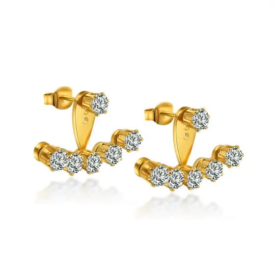 Brincos redondos de zircônia em aço inoxidável HT, adequados para mulheres, estilo de luxo leve, elegantes e requintados