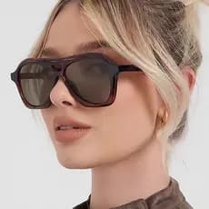 Moda Oversized Pontes Duplas Piloto Óculos De Sol Feminino Retro Geléia Cor Tons UV400 Masculino Tendência Punk