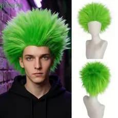 PINOU Peruca Masculina Curta E Reta , Cabeça Explosiva Fofa De Anime Sintético , Perucas Engraçadas De Cosplay De Hallow