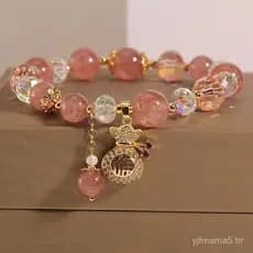 Pulseira da Sorte com Cristal de Morango, Acessório Fresco e Doce, Presente para Mulheres