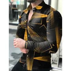 Novas Camisas Masculinas da Moda com Gola Reversível, Camisa Casual com Botões, Estampa Listrada, Manga Longa, para Home