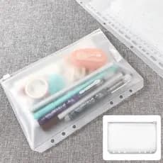 Práticas Pastas de Argolas com Zíper Transparente em PVC A5 A6 A7, com Bolsos para Cadernos de 6 Argolas e Relatórios.