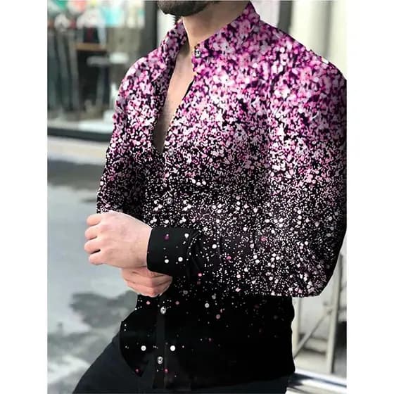 Camisas Sociais Masculinas de Luxo, Camisa de Botão Único, Estampa Floral Casual, Manga Longa, para Homens # Roupas 39;s
