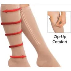 Par de Meias de Compressão Média para Varizes, Pernas Cansadas, Inchaço, Dor, Zíper 3/4, 20-30 mmHg, Compressão Unissex