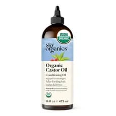 SkyOrganics-Óleo de Rícino Orgânico-Óleo Volumizador para Cabelo-Couro Cabeludo, Cílios, Sobrancelhas-Óleo de Rícino Pur