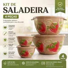 Kit Saladeiras Decoradas Florais 4 Peças 750ml 1,4L 3L 5,5L Potes Multiuso Com Tampa Preto Decorado