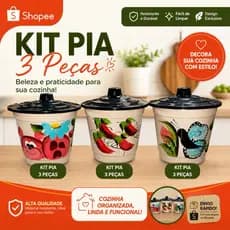 Kit Pia Completa 3 Peças Decorado | Porta Detergente + Porta Sabão + Lixeira de Pia | Organizador de Cozinha