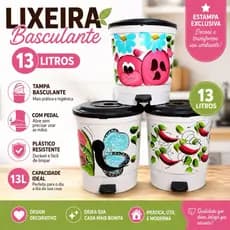Lixeira Basculante Decorada 13 Litros com Tampa Basculante | Estampas Pimenta, Borboleta e Porco
