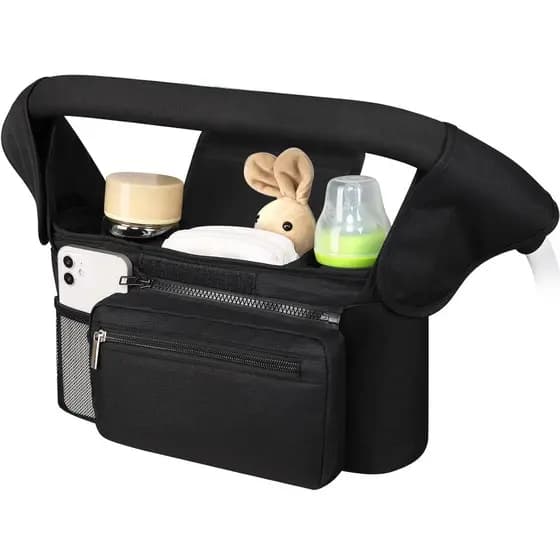 Organizador Universal para Carrinho de Bebê Accmor com Porta-Copos Isolado, Bolsa para Telefone Removível e Alça de Ombr