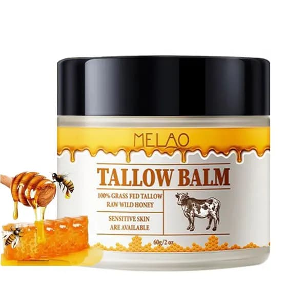 Bálsamo de Sebo de Boi Batido e Mel, Creme Facial para Todos os Tipos de Pele - Mistura de Sebo de Boi Alimentado a Past