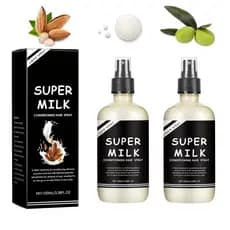 2 Peças de Primer Capilar Super Milk, Spray Desembaraçante e Condicionador Super Milk, Cuidado Capilar Suavizante, Hidra