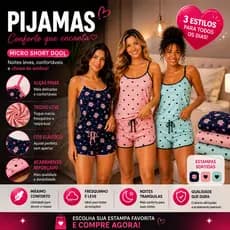 KIT 9 Baby Doll Conjunto Short Doll Roupa de Dormir Pijama Estampadas Sortidas
