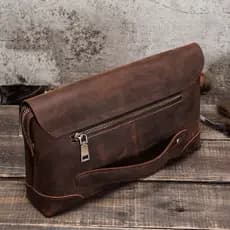 Bolsa de Mão Masculina Multifuncional em Couro Genuíno Crazy Horse da Black Angel Factory Supply