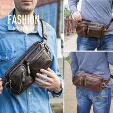 Black Angel - Fornecimento Direto de Fábrica: Bolsa de Cintura Multifuncional Masculina em Couro de Primeira Camada, Bol