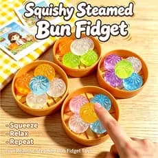 5Pcs Mini Dumplings with Steamer Bun Squeezable Toys Set Soft Stress Relief Crystal Squishy Fidget Sensory Toy Party Fav