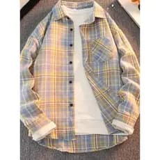 Camisa Masculina de Manga Longa, Novo Estilo Primavera 2025, Estilo Retro Japonês com Padrão Quadriculado, Tamanho Grand