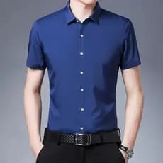Camisa Masculina Casual de Negócios em Cor Sólida de Manga Curta, Sem Necessidade de Passar, Confortável AZAG