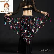 Mulheres Trajes De Dança Do Ventre Hip Scarf Envoltório Saia Cinto Lantejoulas Triângulo