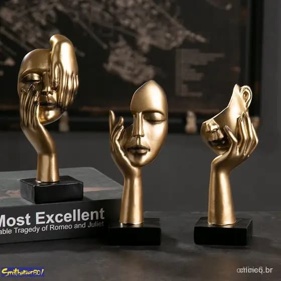 Resina Estátua Abstrata Desktop Enfeites Figurinhas Escultura Character Rosto Nordic Light Luxo Arte Artesanato Decor