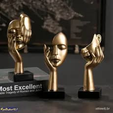Resina Estátua Abstrata Desktop Enfeites Figurinhas Escultura Character Rosto Nordic Light Luxo Arte Artesanato Decor