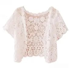 Bolero Feminino De Renda Com Ombros Curta Crop Top Crochê Cardigã Floral