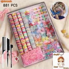 Conjunto com 881pcs de elásticos de cabelo coloridos mistos com clipes em forma de estrela para penteados.-loj