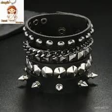Pulseira de couro PU estilo gótico punk, única para festas de Halloween e Natal.