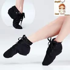 Sapatos de lona de jazz Sapatilhas de dança de menino preto/vermelho suave para puxar os cadarços de ioga para crianças