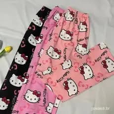 Calças de Cintura Alta Soltas Hello Kitty Sanrio Adoráveis Casuais Finas Femininas Novas Pernas Longas Estéticas Moda Y2