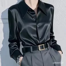 Francês High-End temperamento lapela camisa de cetim de manga comprida feminina 2025 primavera outono novo estilo Commut