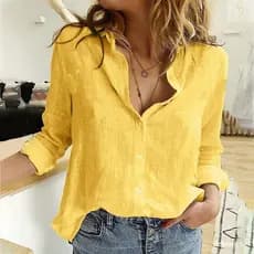 Mulheres camisas de linho e blusas moda simples camisa de manga comprida cor sólida casual solto manga longa camisa de l