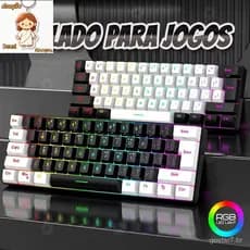 Teclado para jogos com fio 61-Key RGB Backlight Mini Compact USB-C Cabo de alimentação plugável